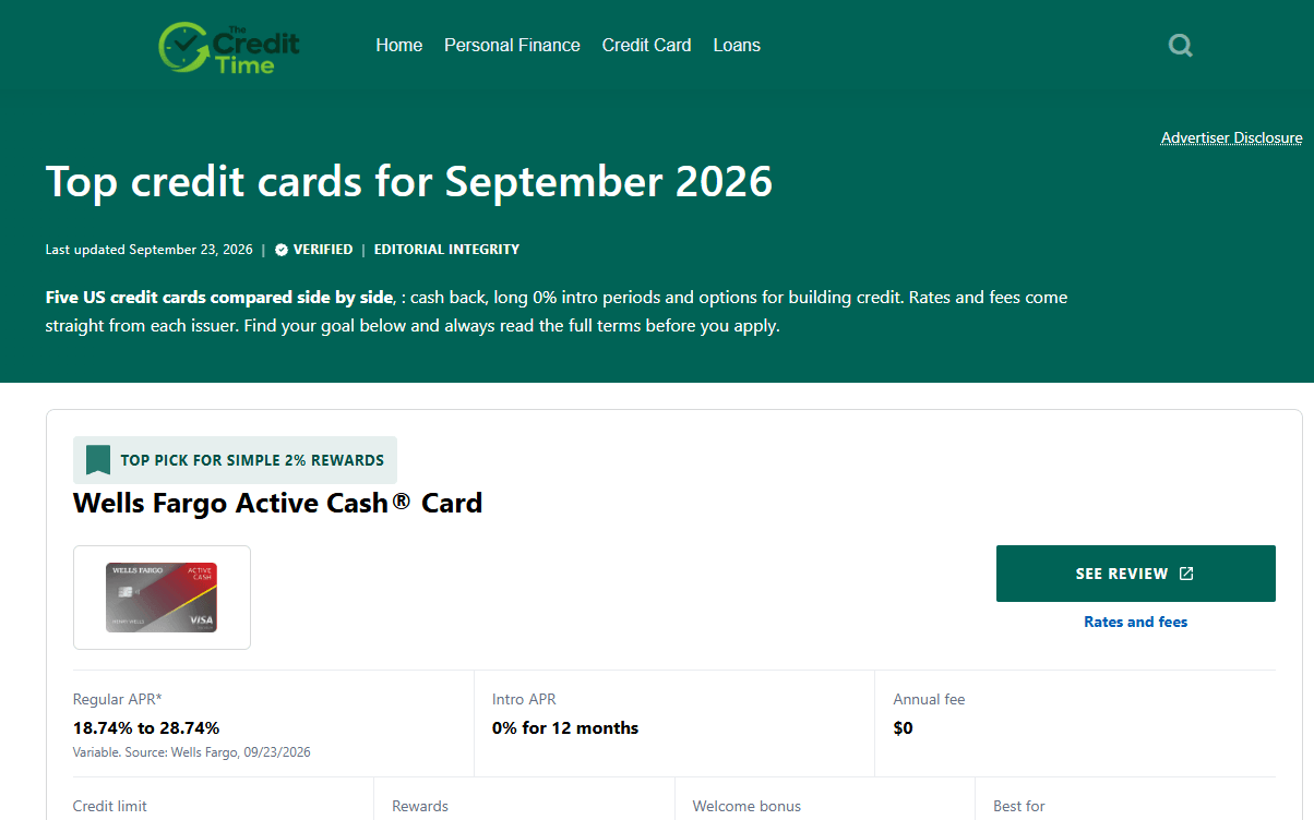 The Credit Time website home page